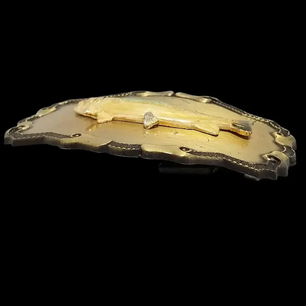Vintage Gold Tone Trout‎ Fish Belt Buckle Novelty Fashion Accessory Raintree